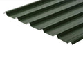 A close-up view of a black roof cladding sheet with a ribbed texture.